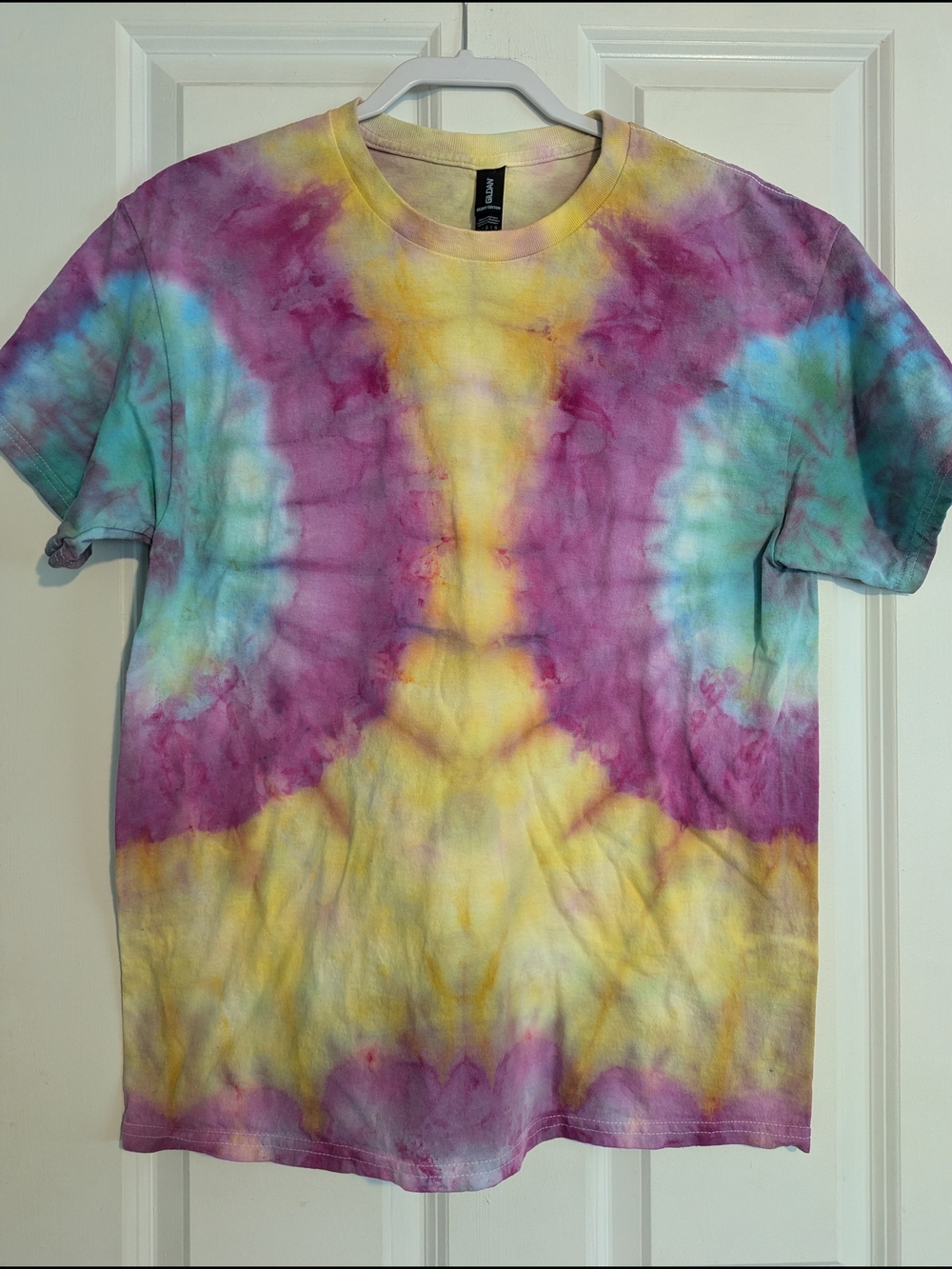 Gildan Tie-Dye Tee in Purple, Yellow & Aqua